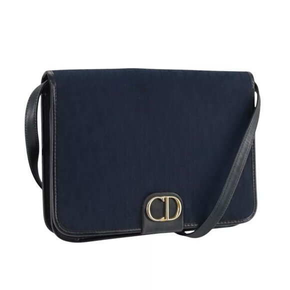 Christian Dior Trotter Canvas Shoulder Bag Navy Gold Auth 109072 - Picture 1 of 15